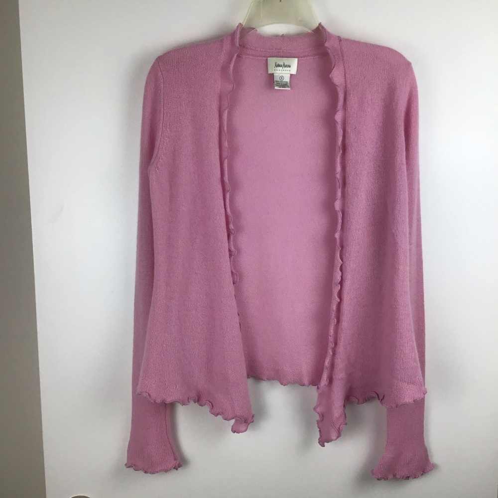 NEIMAN MARCUS Pink Cashmere Open Cardigan Sweater